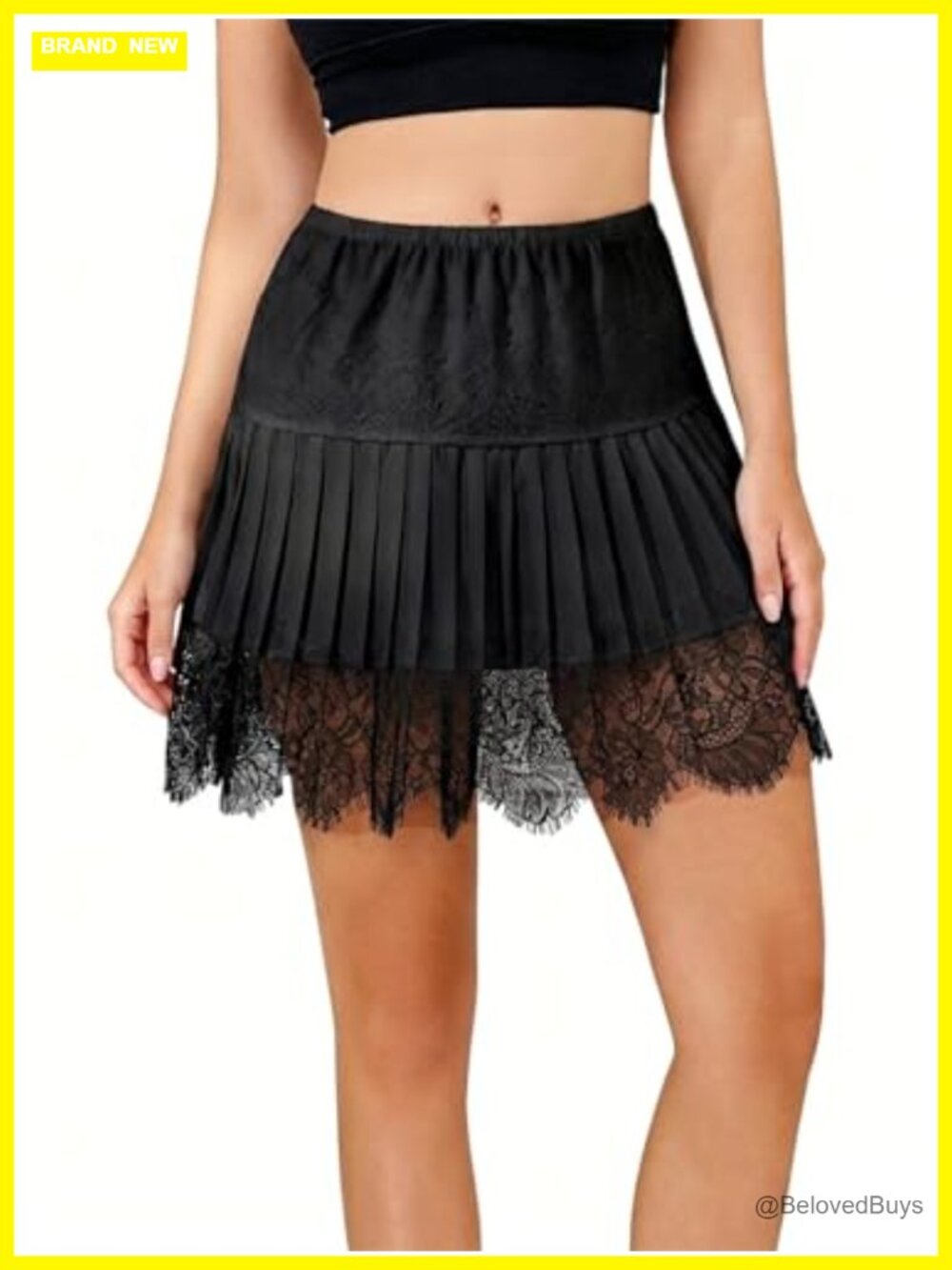 Women Y2K Lace Mini Skirt Ruffle Pleated Half Slip